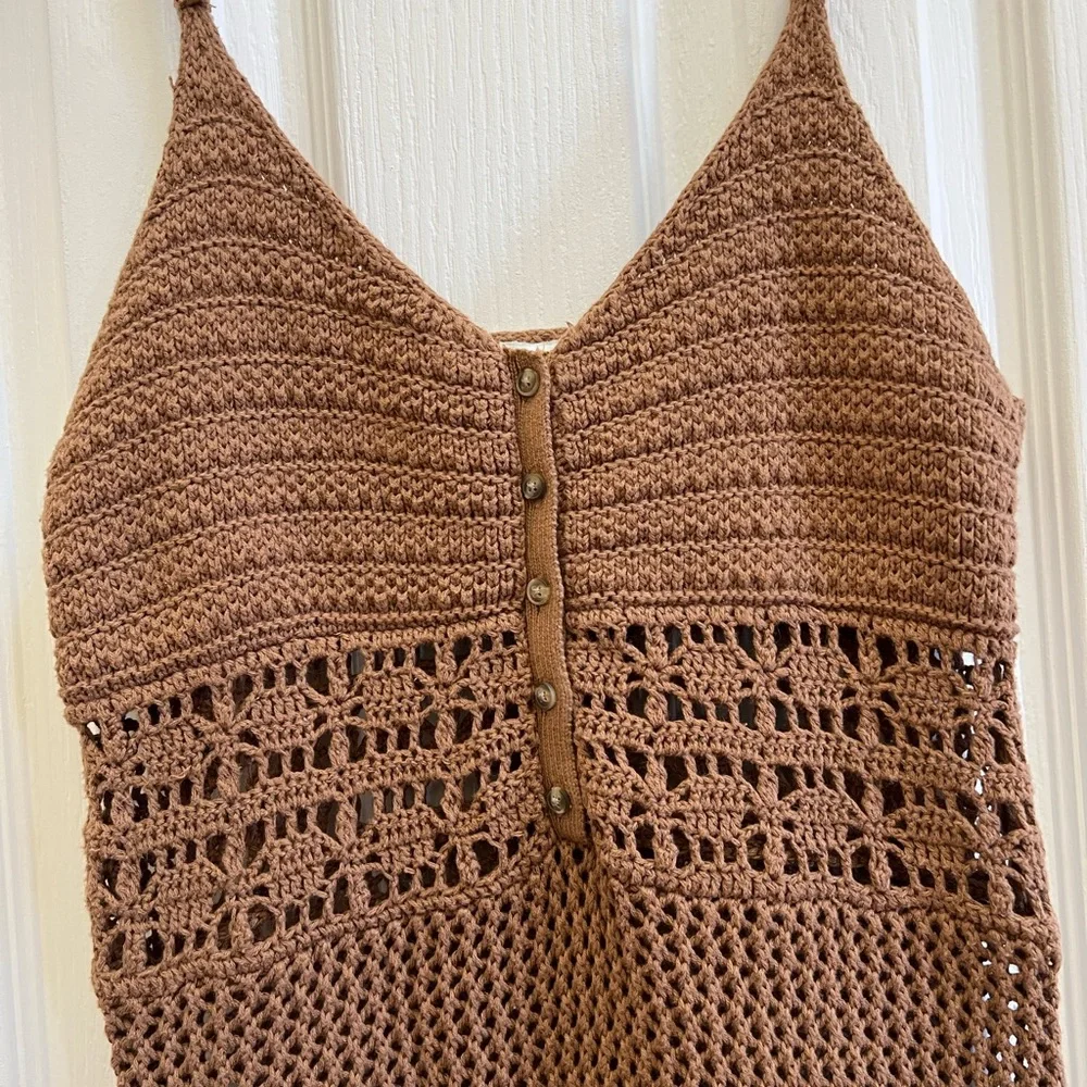 Aerie 100% Cotton Brown Crochet Knit Tank Dress Boho Beach Small NWOT - Picture 7 of 8